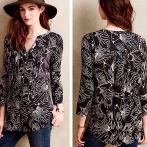 Anthropologie Maeve black and white crow blouse